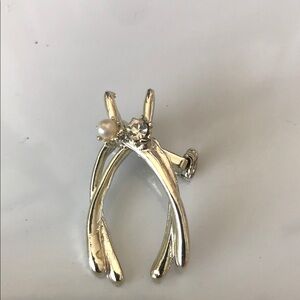 Silver Tone Wishbone Brooch